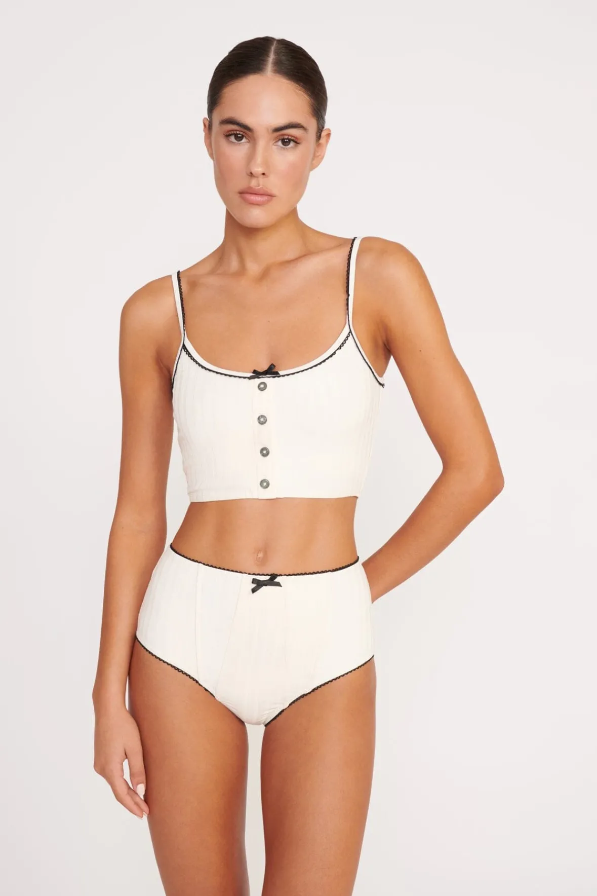 STAUD Bikinis<ABBY SWIM TOP IVORY BLACK