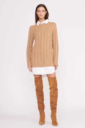 STAUD Dresses<ALDRIN DRESS CAMEL WHITE