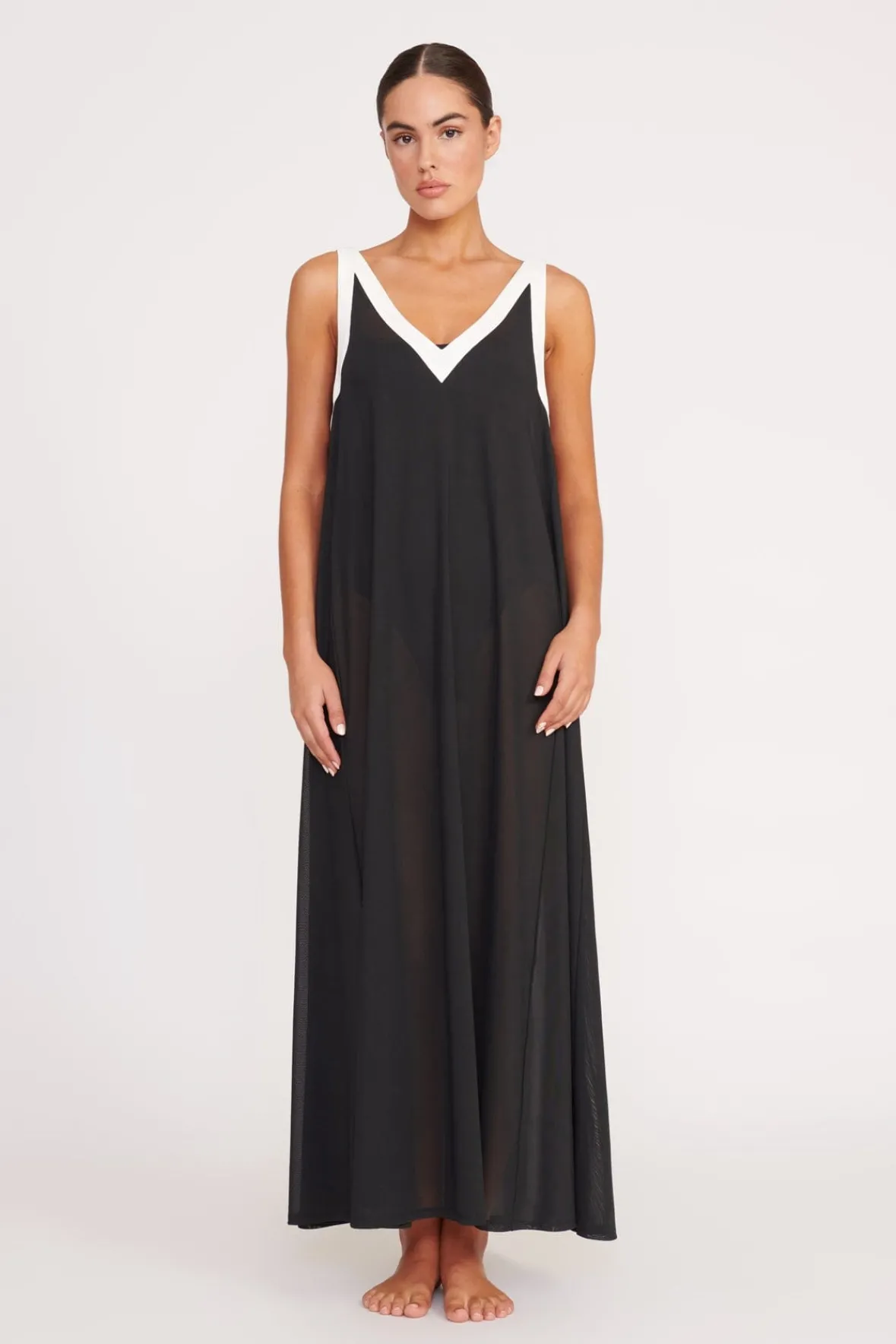 STAUD Cover-Ups<AVELINE COVERUP DRESS BLACK WHITE
