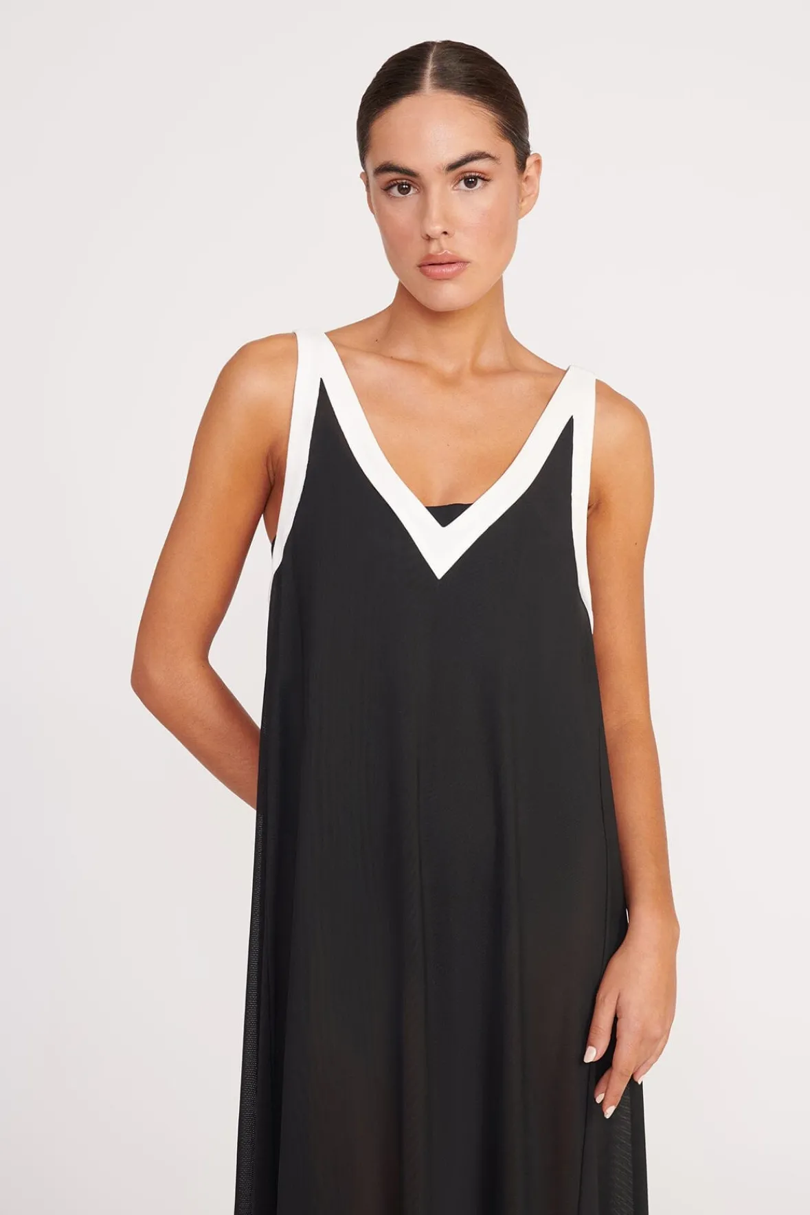 STAUD Cover-Ups<AVELINE COVERUP DRESS BLACK WHITE