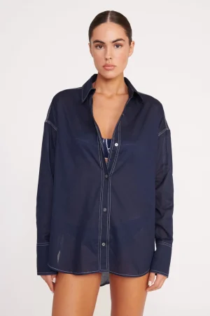 STAUD Cover-Ups<COLTON SHIRT  NAVY WHITE