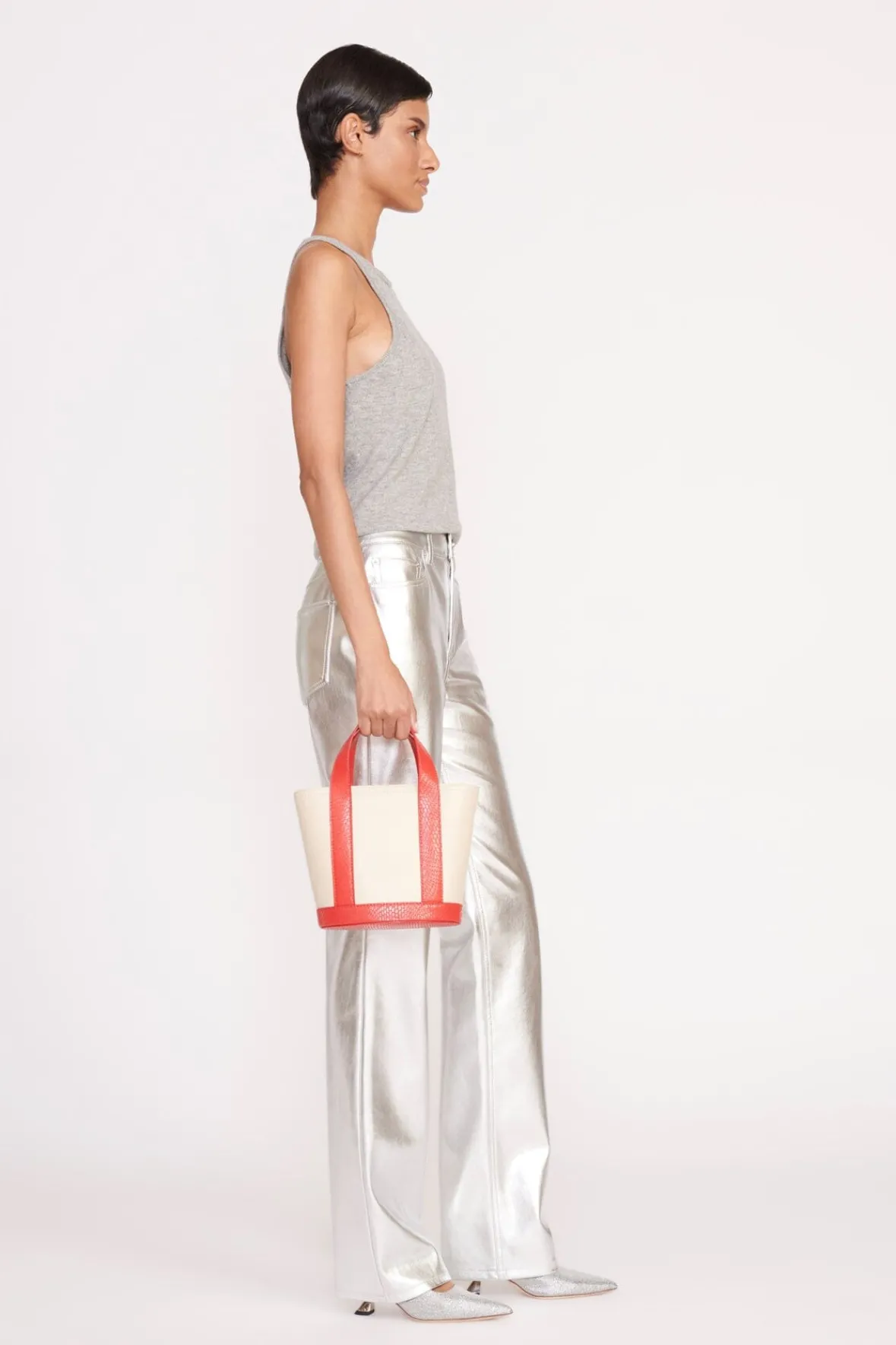 STAUD Pet Handbags | Custom Handbags<CUSTOM MONOGRAM ALLORA MINI TOTE CREAM RED ROSE