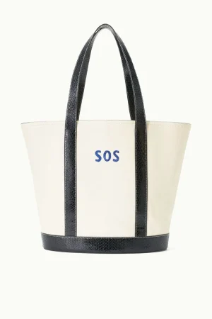 STAUD Pet Handbags | Custom Handbags<CUSTOM MONOGRAM ALLORA TOTE  CREAM BLACK