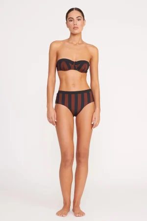 STAUD Bikinis<DEVON HIGH RISE BIKINI BOTTOM BLACK TAN SEASHORE STRIPE