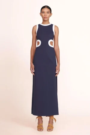 STAUD Dresses<DOLCE DRESS  NAVY WHITE