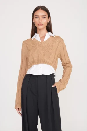 STAUD Knits<DUKE SWEATER CAMEL WHITE
