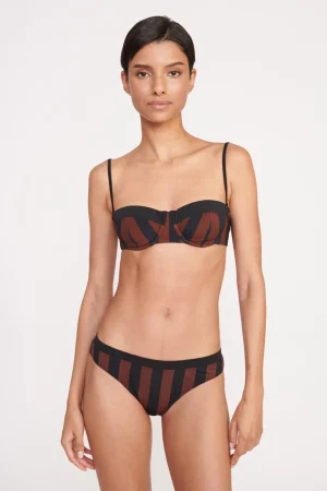 STAUD Bikinis<GEMMA BIKINI BOTTOM BLACK TAN SEASHORE STRIPE