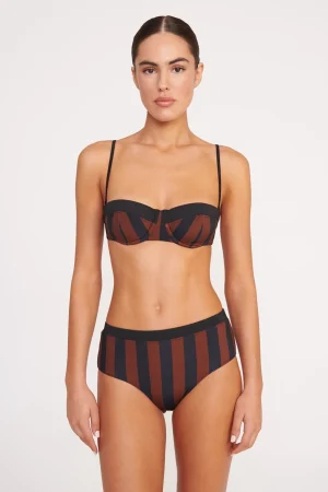 STAUD Bikinis<JO BALCONETTE BIKINI TOP BLACK TAN SEASHORE STRIPE