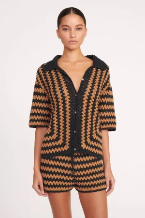 STAUD Best Sellers | Cover-Ups<MABEL TOP BLACK TAN SEASHORE STRIPE