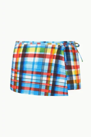 STAUD Bikinis<MIRA SWIM SKIRT MADRAS PLAID