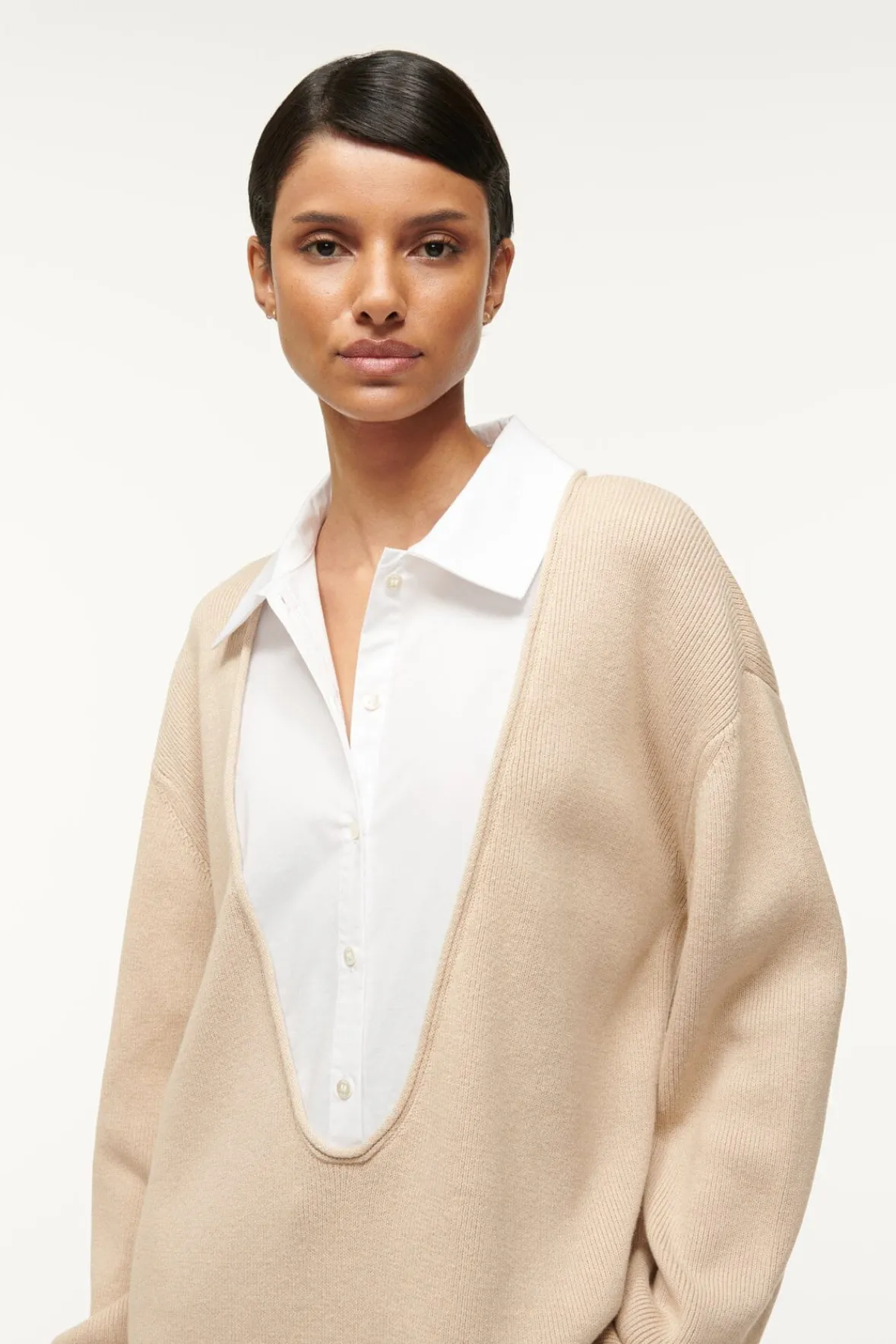 STAUD Spring Suiting | Knits<PIETRO SWEATER CAMEL WHITE