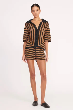 STAUD Cover-Ups | Pants & Shorts<SAMARA SHORT BLACK TAN SEASHORE STRIPE