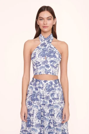 STAUD Poplin Shop | Tops<SMOCKED KAI TOP  BLUE TOILE