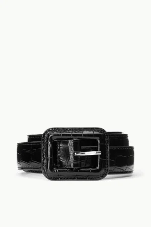 STAUD Belts<WAIST BELT BLACK CROC EMBOSSED