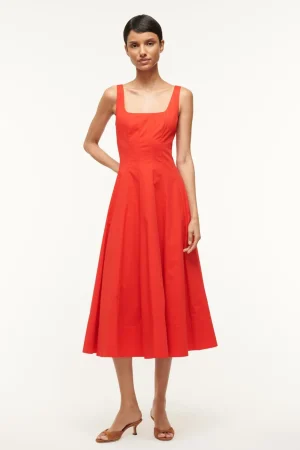 STAUD Poplin Shop | The Wells Dress<WELLS DRESS RED ROSE